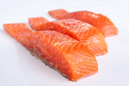fresh salmon steak on white background